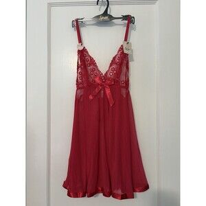 NWT Red Lace Babydoll Lingerie Thong Set Sheer Nightgown Medium Spree Intimates